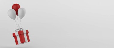 Balonlu Noel alışverişi ve yüzen bir hediye. Uzayı kopyala 3B illüstrasyon.