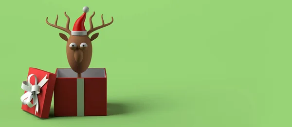 Die Rentiere Des Weihnachtsmannes Kommen Aus Der Geschenkbox Kopierraum Illustration — Stockfoto