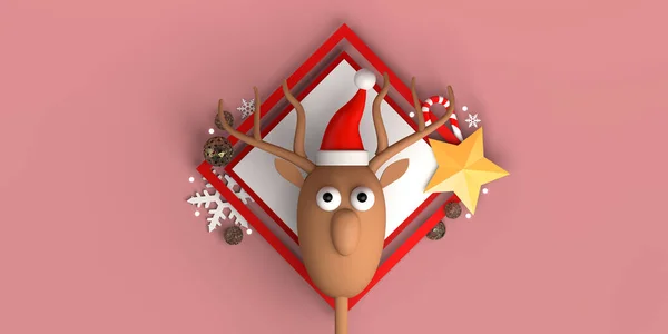 Weihnachtskonzept Mit Weihnachtsmann Rentieren Kugeln Sternen Und Schneeflocken Kopierraum Illustration — Stockfoto
