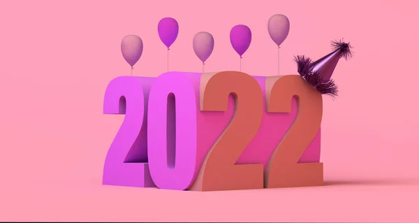 Abstract Banner Year 2022 Balloons Party Hats New Year Eve — Stock Photo, Image