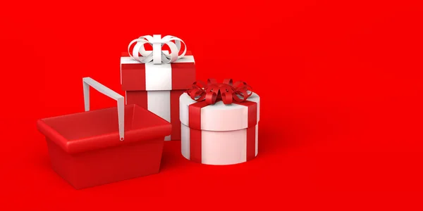 Cajas Regalo Navidad Cesta Compras Copiar Espacio Ilustración —  Fotos de Stock