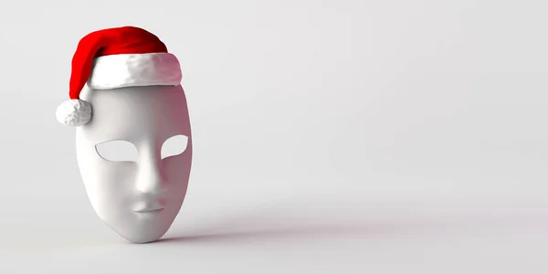 Expressionless Theater Mask Santa Claus Hat Copy Space Illustration — Stock Photo, Image