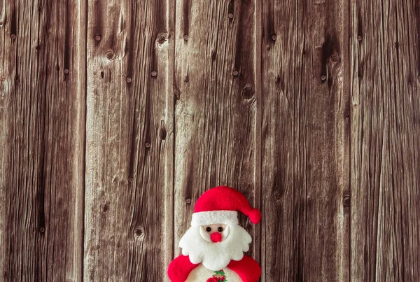 Decorative Santa Claus Doll Wooden Background Copy Space Selective Focus — Stock Photo, Image