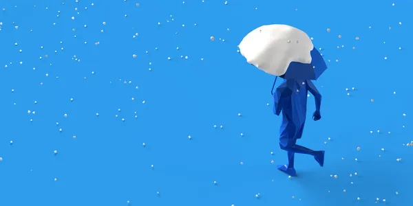 Człowiek Parasolem Pokrytym Śniegiem Odbiór Ilustracja — Zdjęcie stockowe