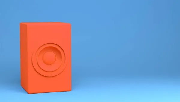 蓝色背景的橙色扬声器 3D插图 — 图库照片