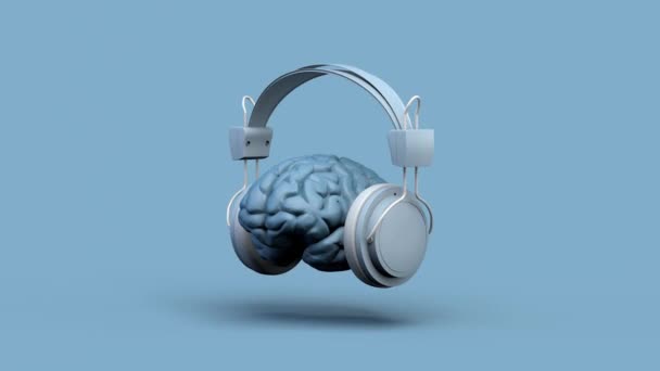 耳机旋转的大脑 创造力 3D插图 复制空间 — 图库视频影像