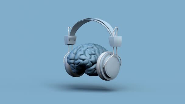 Cerveau Avec Casque Tournant Boucle Créativité Musique Illustration Espace Copie — Video