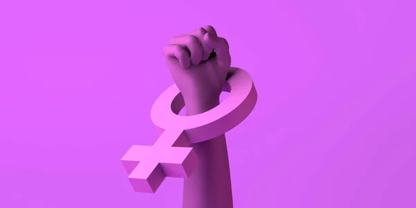Kadın sembolü ile feminist mücadelenin bir sembolü olarak sıkılmış yumruk. Kadınlara Karşı Şiddetin Önlenmesi İçin Uluslararası Gün. 25 Kasım. Feminizm. 3d illüstrasyon.