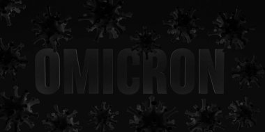 Coronavirüs 'ün yeni Omicron versiyonu olan bir pankart. 3B illüstrasyon.