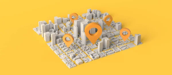 都市のロケーターマークを持つ都市環境の位置の概念 3Dイラスト スペースのコピー — ストック写真