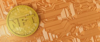 İade edilemez jetonlu sikke. Blockchain 'deki NFT. Uzayı kopyala 3B illüstrasyon.