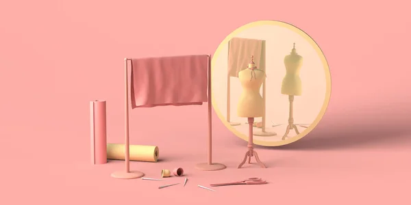 Fashion Clothing Design Mannequin Mirror Copy Space Illustration — Stockfoto