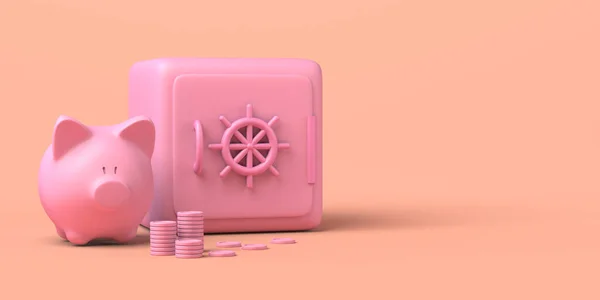 Piggy Bank Next Closed Safety Deposit Box Coins Savings Security — 스톡 사진