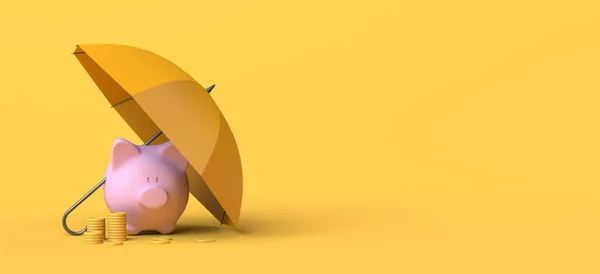 Piggy Bank Coins Umbrella Copy Space Illustration — Stock Fotó