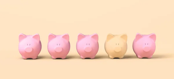Aligned Piggy Banks Different One Copy Space Illustration — стоковое фото