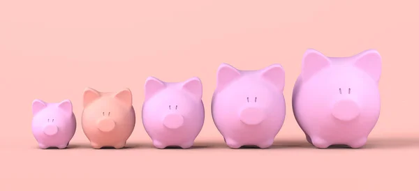 Piggy Banks Lined Bigger Bigger Copy Space Illustration — Photo