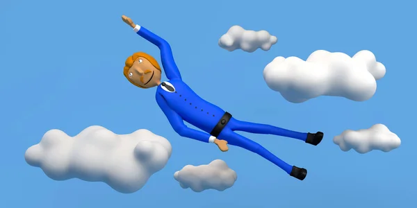 Geschäftsmann Fliegt Durch Wolken Kopierraum Illustration Karikatur — Stockfoto