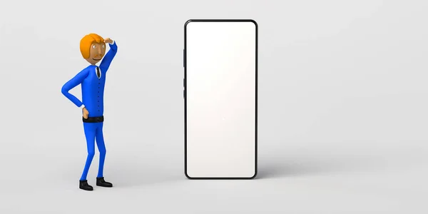 Uomo Affari Che Guarda Uno Smartphone Con Schermo Bianco Vuoto — Foto Stock