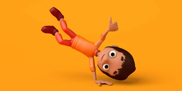 Мальчик Занимается Акробатикой Поднятыми Пальцами Принято Иллюстрация Мультфильм — стоковое фото