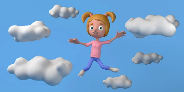 Κορίτσι Που Πετάει Πάνω Από Ένα Σύννεφο Στον Ουρανό Αντιγραφή — Φωτογραφία Αρχείου