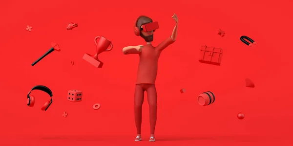 Ember Játszik Virtuális Valóság Headset Zöld Háttér Elemeit Online Játékok — Stock Fotó