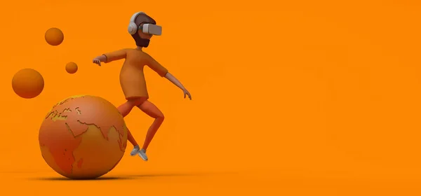 Homem Flutuando Usando Headset Realidade Virtual Universo Espaço Para Cópia — Fotografia de Stock