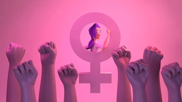 Woman Fists Clenched Symbol Struggle Feminine Symbol Illustration International Women — Stock Photo, Image