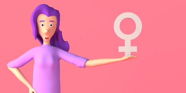 Молода Жінка Зображає Жіночий Символ Фемінізм Ілюстрація Міжнародний Жіночий День — стокове фото