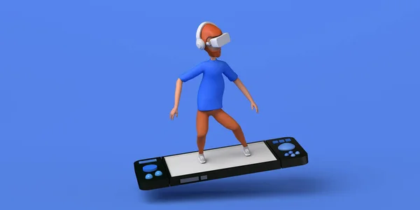 Joven Con Gafas Realidad Virtual Surfeando Controlador Videojuegos Metáfora Ilustración — Foto de Stock