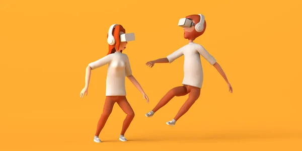 Mann Und Frau Mit Virtual Reality Brille Metaverse Illustration Kopierraum — Stockfoto