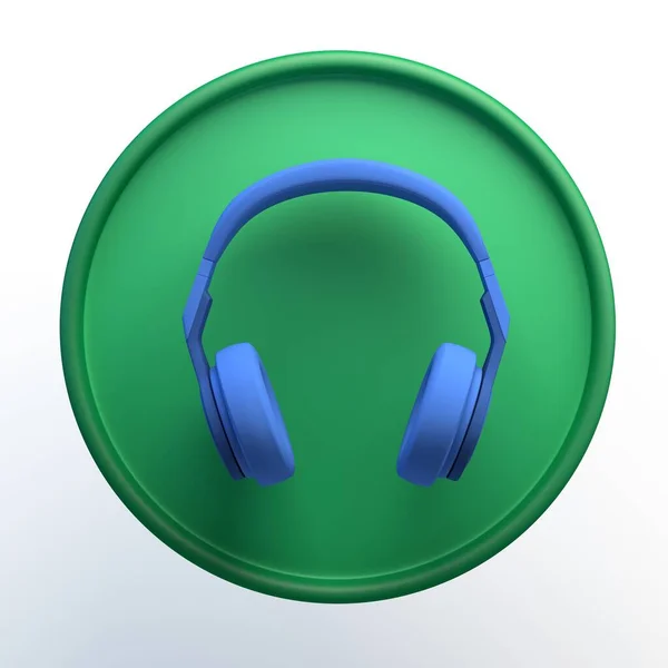 带耳机的音乐图标 独立的白色背景 3D插图 App — 图库照片