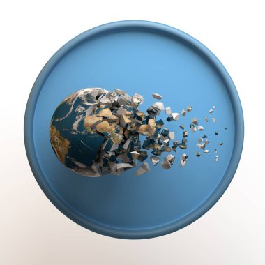 Kırık gezegene sahip çevre simgesi beyaz arka planda izole edildi. Uygulama. 3B illüstrasyon.