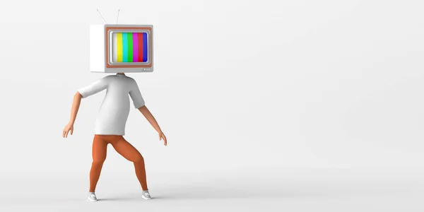 Człowiek Starym Telewizorem Zamiast Głowy Kontrola Manipulacja Środkami Masowego Przekazu — Zdjęcie stockowe