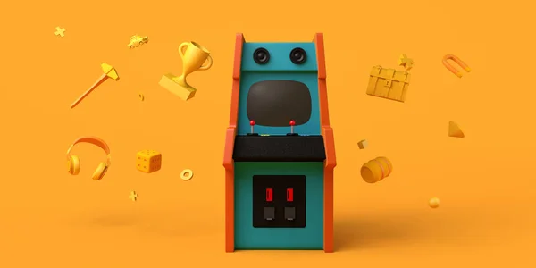 Retro Automat Gier Zręcznościowych Słuchawkami Nagrodą Elementami Gry Pokój Gier — Zdjęcie stockowe