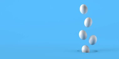 Yerdeki bir delikten çıkan paskalya yumurtaları. Üç boyutlu illüstrasyon. Boşluğu kopyala.