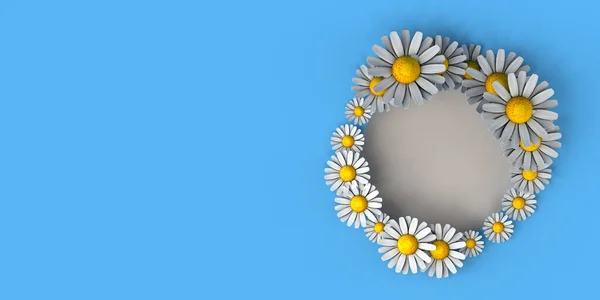 Fleurs Printanières Marguerites Entourant Cadre Circulaire Blanc Espace Copie Illustration — Photo