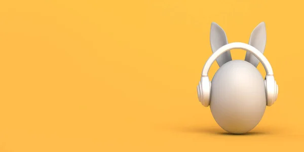 Easter Egg Easter Bunny Ears Headphones Copy Space Illustration — Stock Photo, Image