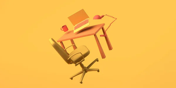 Cartoon Work Office Laptop Chair Coffee Cup Freelance Illustration Copy — Stock Photo, Image