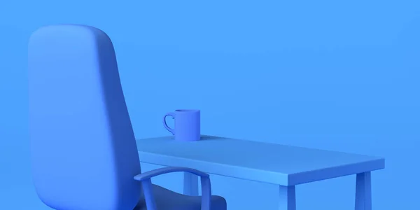 テーブルの上に椅子とコーヒーカップ付きの漫画作業所 — ストック写真