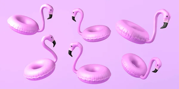 Concetto Estivo Con Flamingo Galleggianti Sfondo Rosa Ricevuto Illustrazione — Foto Stock