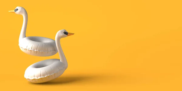 白鳥が浮く インフレータブルビーチやプールおもちゃ コピースペース 3Dイラスト — ストック写真
