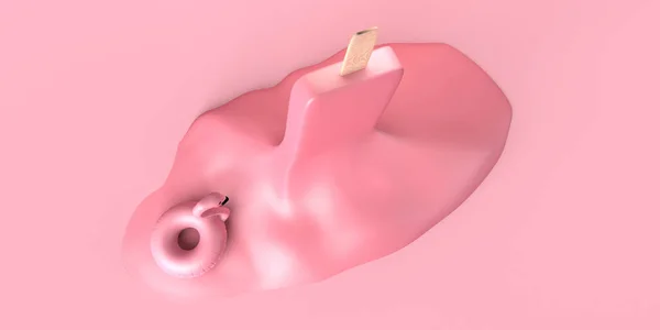 Flamingo Drijft Gesmolten Aardbeienijs Zomer Concept Begrepen Ruimte Illustratie — Stockfoto