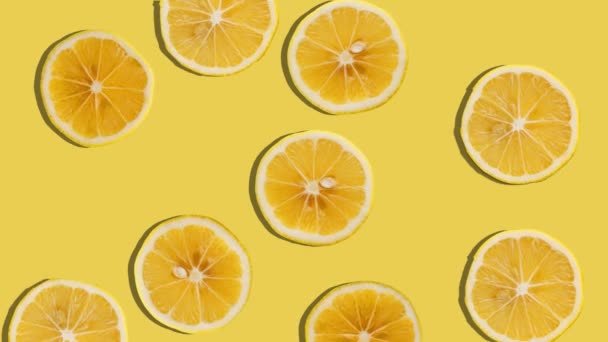 Background Lemon Slices Falling Fresh Fruit Loop — Video
