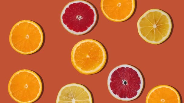 Background Citrus Slices Orange Lemons Falling Fresh Fruit Loop — Video