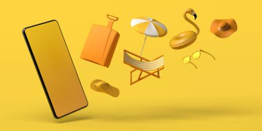 Online yaz tatili rezervasyonu kavramı. Uzayı kopyala 3B Görüntü.