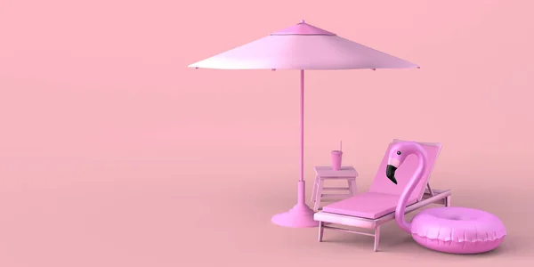 Concept Vacances Été Avec Parasol Chaise Longue Boisson Gazeuse Flotteur — Photo