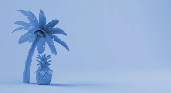 Ananas Okularach Przeciwsłonecznych Pod Tropikalną Palmą Koncepcja Lata Odbiór Ilustracja — Zdjęcie stockowe