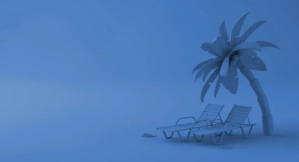 Concepto Vacaciones Verano Con Tumbonas Playa Palmera Copiar Espacio Ilustración —  Fotos de Stock
