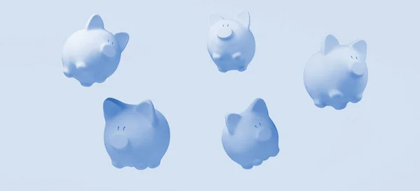 Piggy Banks Floating Pink Background Copy Space Illustration — Foto Stock