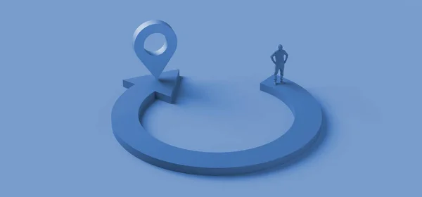ロケーターマーク 男と円形の矢印と場所の概念 3Dイラスト スペースのコピー — ストック写真